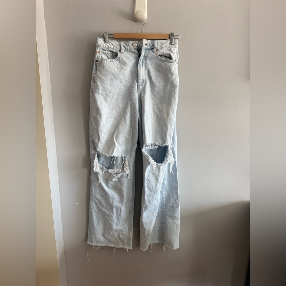 Garage Denim Light Wash Distressed Wide Leg Jeans Size 26